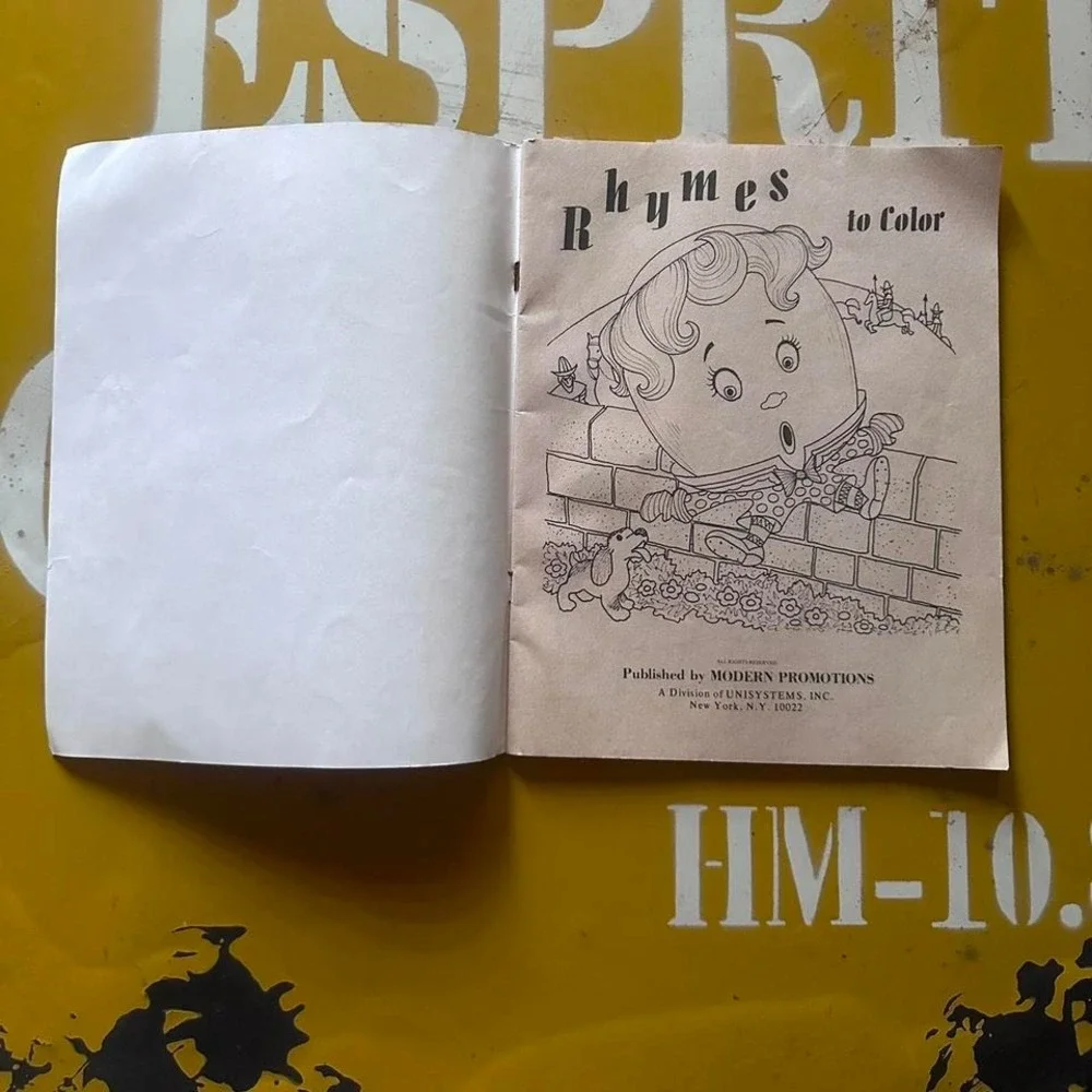 Vintage Rhymes To Color Children's Coloring Book Mid‎ Century Retro Decor Prop